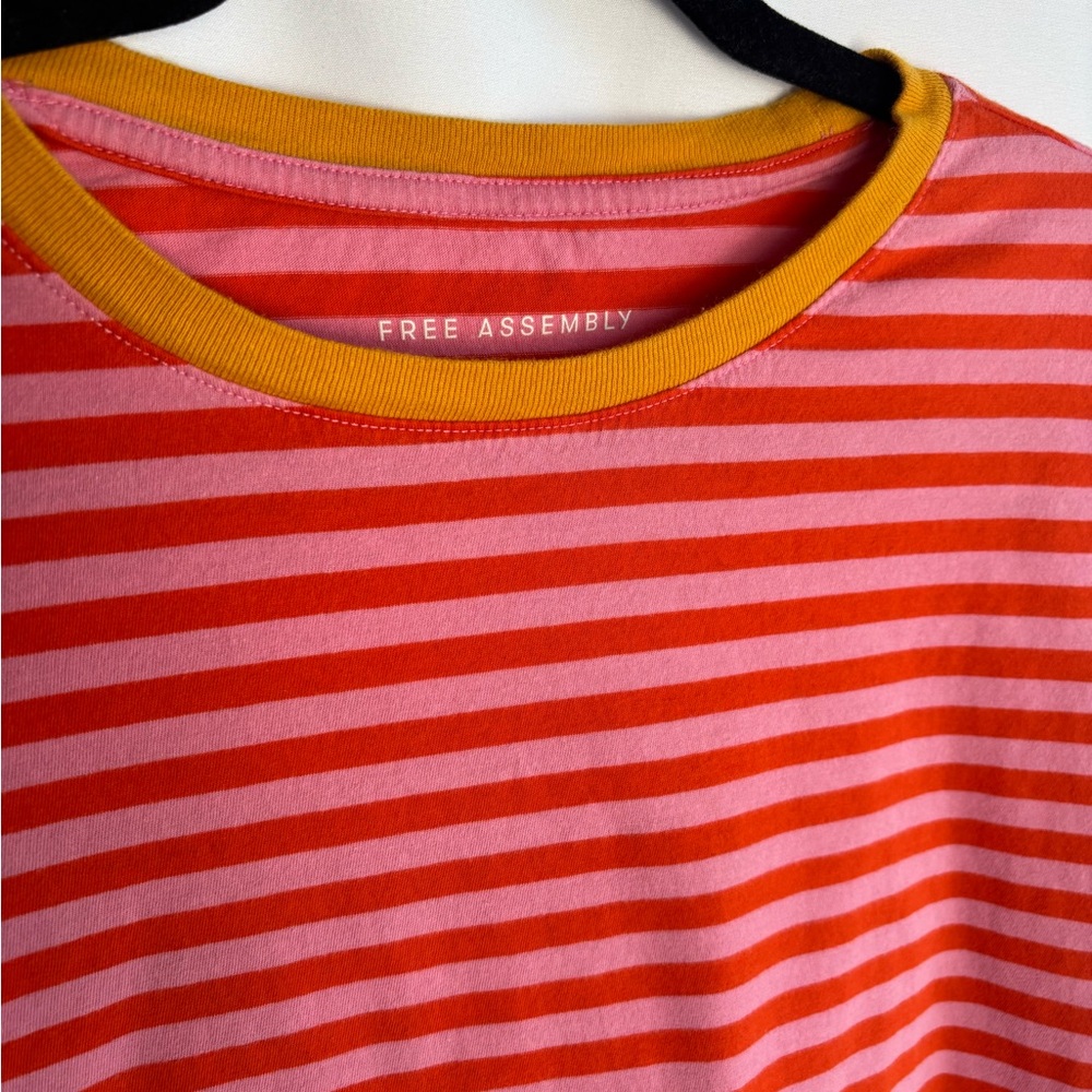 Free Assembly Striped Pink & Red Cropped Tee with Yellow Trim Size M - Picture 3 of 7